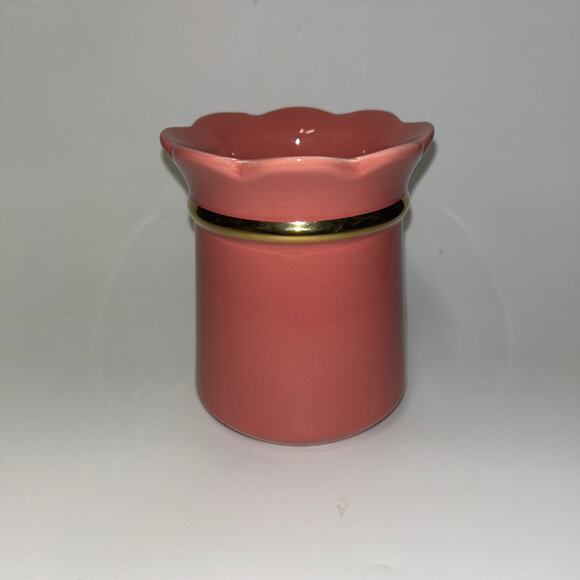 Floral Pink Gold Debi Lilly Ruffled Small Scalloped Mason Jar Vase 4" x 5" - Picture 1 of 5